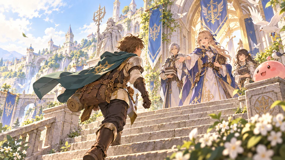 Arte ilustrativa de treinamento e evolução de um aventureiro.
