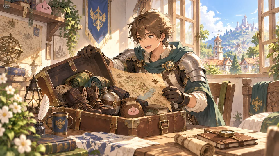 Arte ilustrativa de preparativos para começar uma aventura.